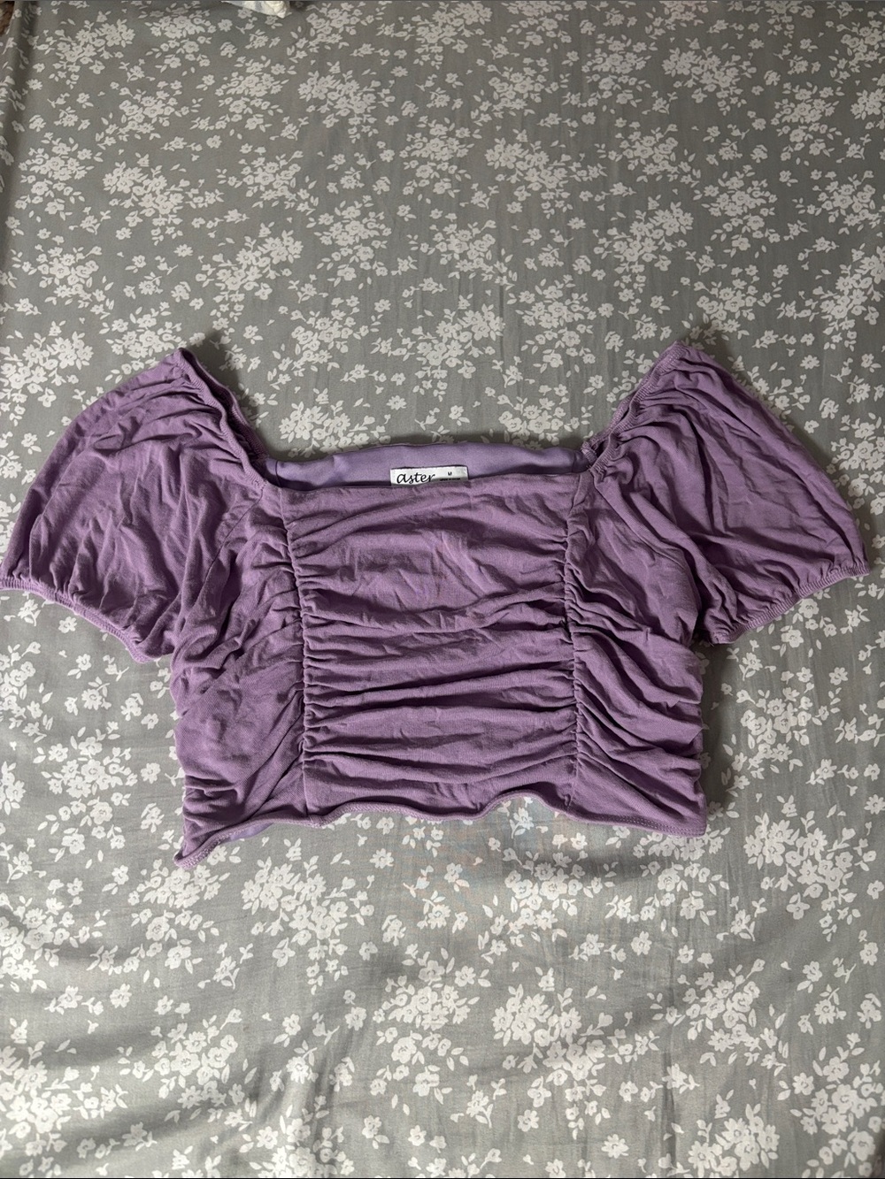Lavender Ruched Square-Neck Crop Top